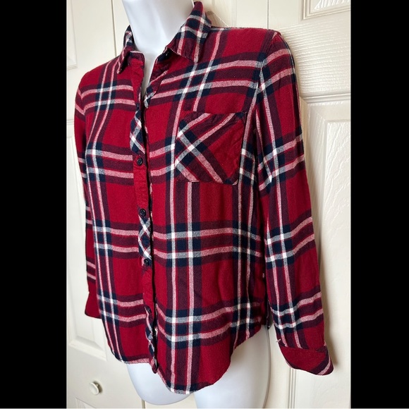 RAILS Hunter Plaid Button Down Shirt Top Blouse Carmine Red White Navy Blue - Picture 3 of 13